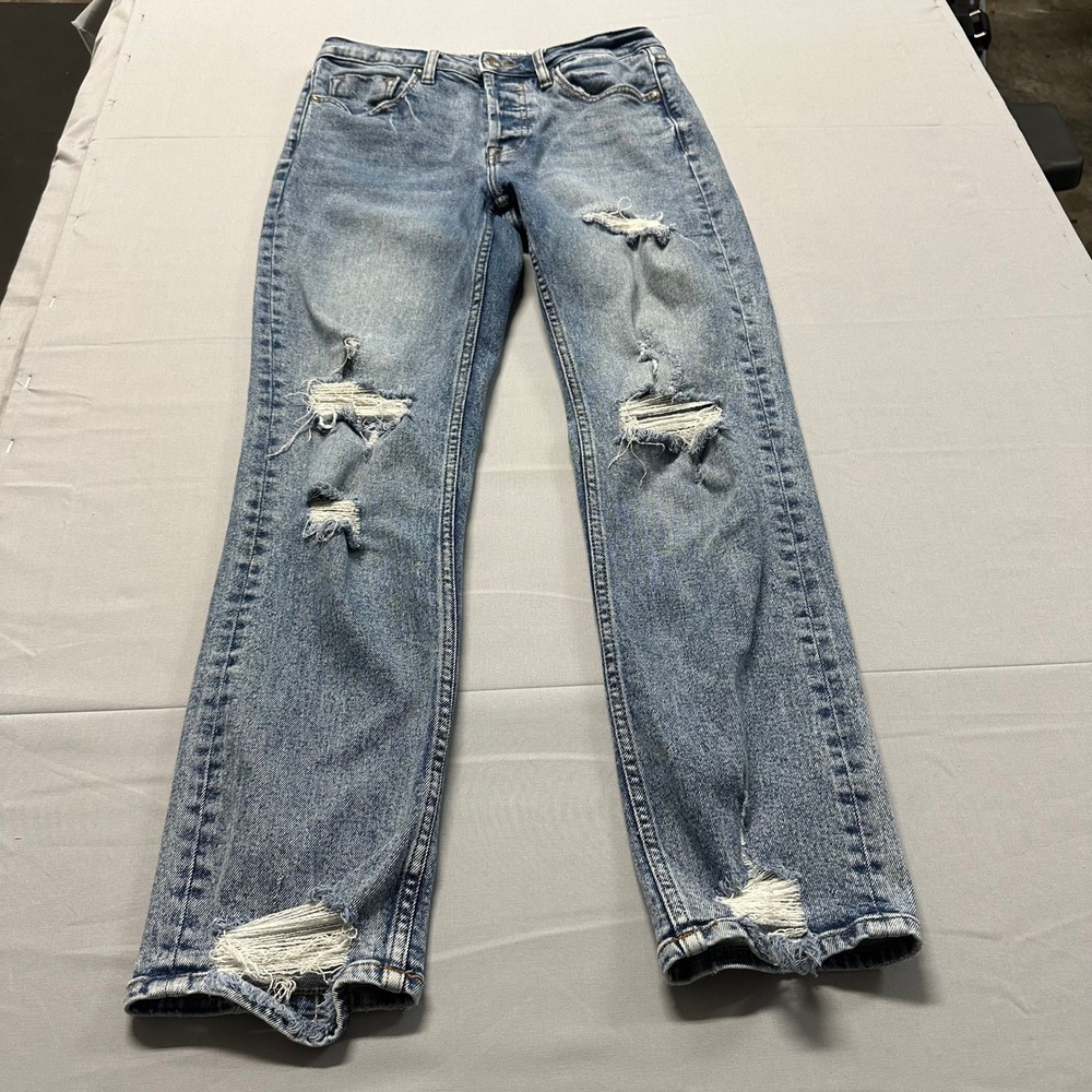 Vigoss Frankie Slim Straight Distressed Jeans Medium Wash Blue Size 27